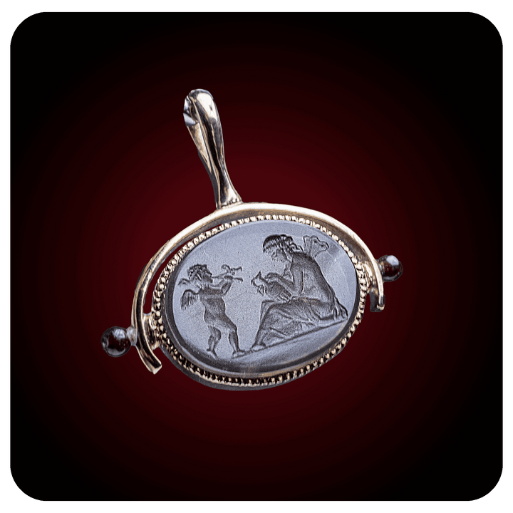 Angel and Woman, Intaglio Pendant, Topaz Stone
