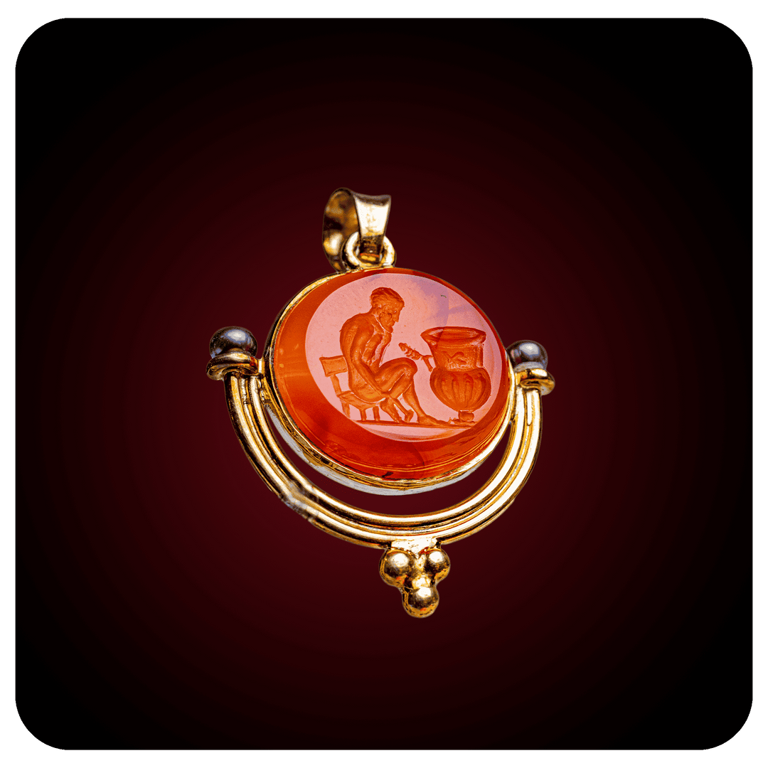 Pottery scene, Intaglio Pendant, Carnelian