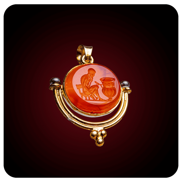 Pottery scene, Intaglio Pendant, Carnelian
