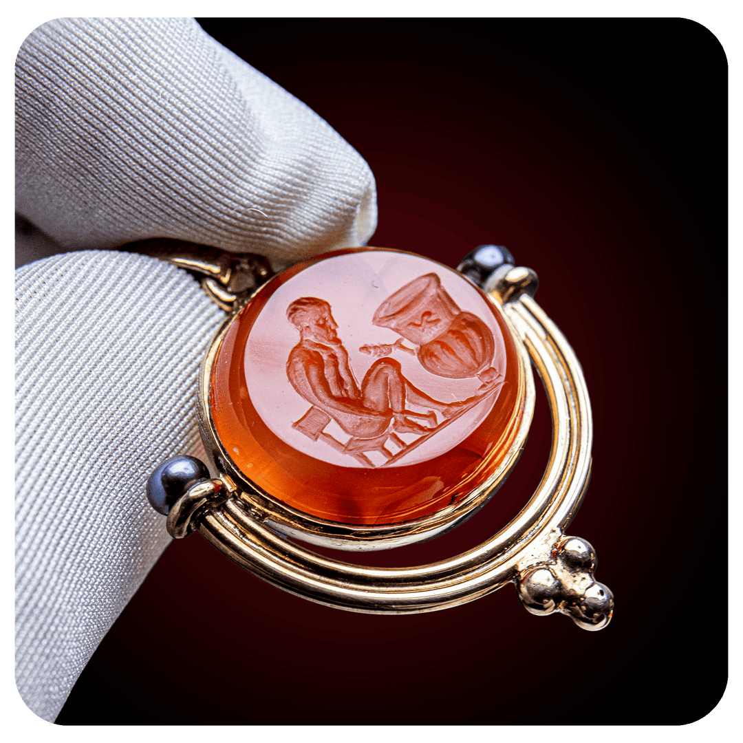 Pottery scene, Intaglio Pendant, Carnelian