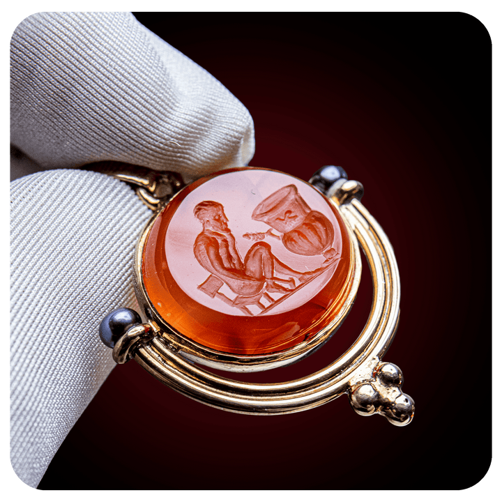 Pottery scene, Intaglio Pendant, Carnelian