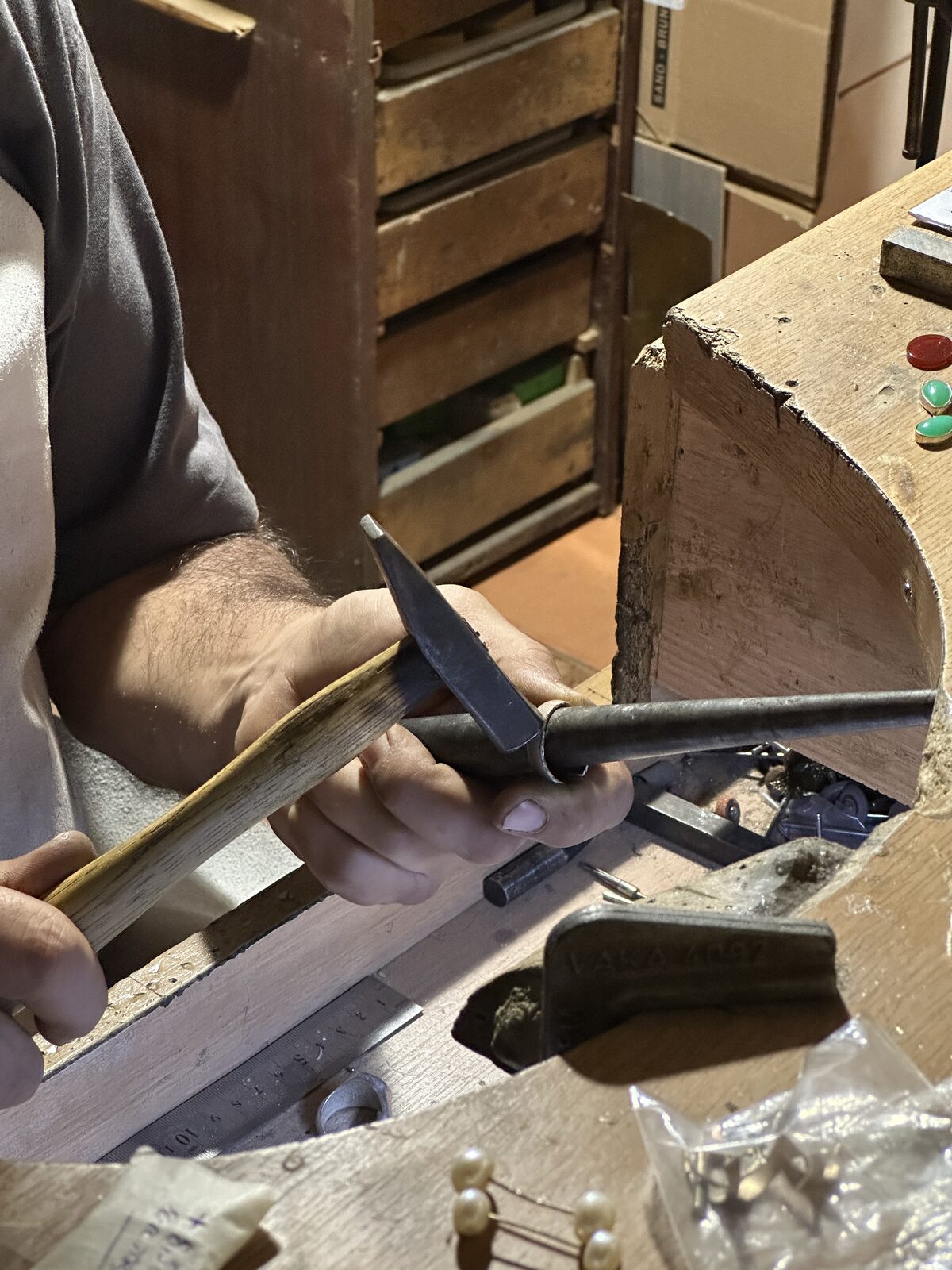 Kolyo Marinov shaping a ring on the mandrel in the SPQR Shop workshop.