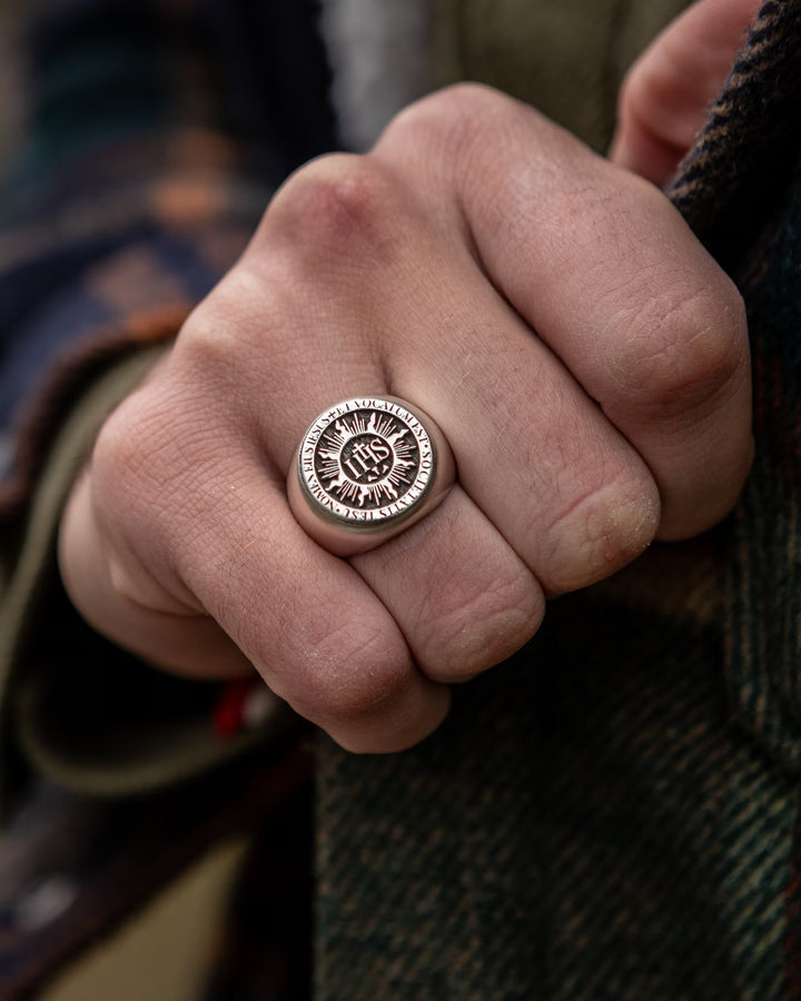 The Divine Name - IHS Ring worn on hand - SPQR SHOP