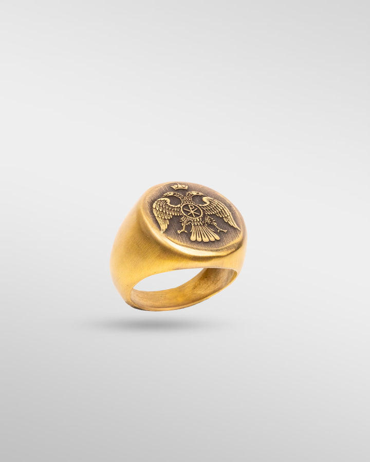 IMPERIAL CHI-RHO RING – THE DOUBLE-HEADED EAGLE in Gold - SPQR SHOP